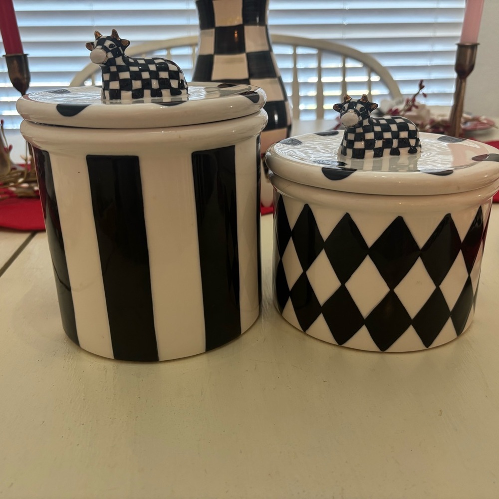 ✨ Like New – MacKenzie-Childs Cow Creamery Canister Set (2-Piece) ✨